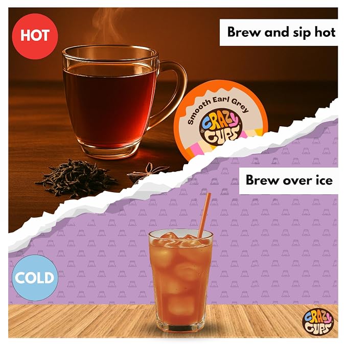 Crazy Cups Smooth Earl Grey Herbal Tea Pods, 22 Count | Caffeine Free, Kosher Certified Black Tea Blend with Licorice Root & Star Anise, K Cup Compatible, Bold Bergamot Flavor, Gluten Free, Vegan, Hot or Iced Tea