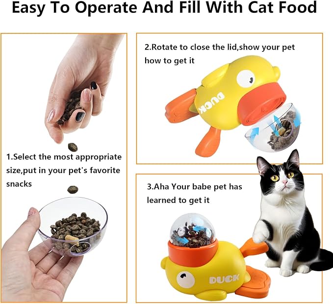 Duck Treat Dispenser Toy,Slow Puzzle Feeder for Cats&Small Dogs | 3 Adjustable Openings Fit Treats & Kibble; Cat Puzzle Feeder Boosts IQ & Stimulation; Interactive Treat Toy Reduces Boredom