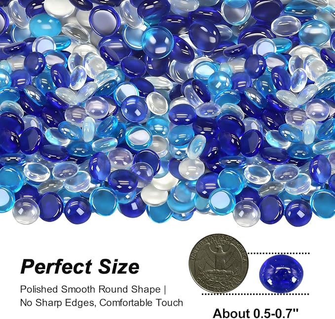 Mini Glass Gems Flat Bottom Marble Beads for Vase Aquarium Fish Tank | Mixed Color Decorative Glass Stones Vase Filler For Planter Crafts Home Art Decoration (1 Pound)