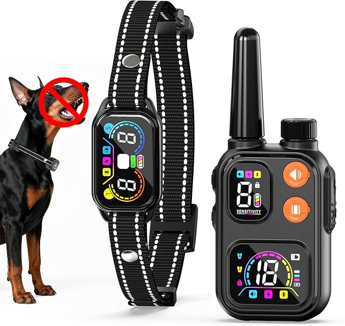 2‑in‑1 Dog Bark & Shock Collar, 4500FT Remote Range, Voiceprint Recognition, Beep/Vibration/Shock 3 Modes, 8 Sensitivity, IP67 Waterproof, Portable Training Collar for medium and large dogs (5-120lbs)