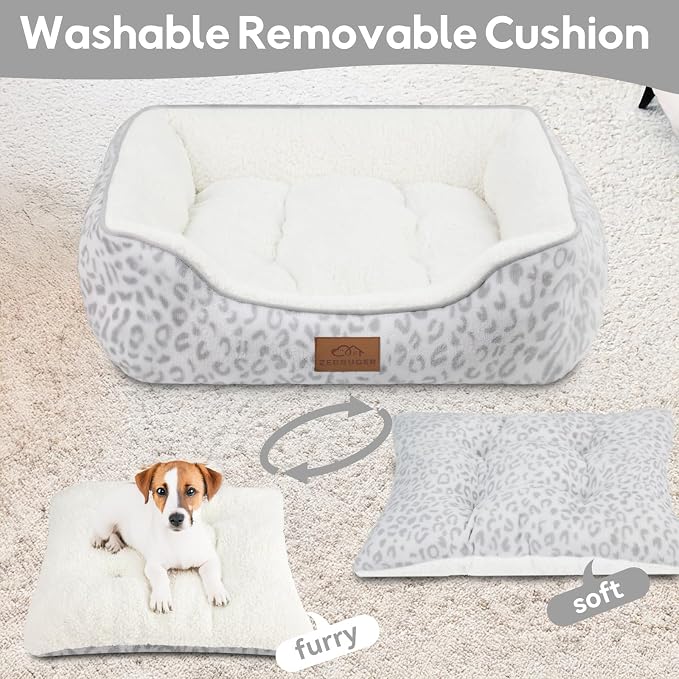 Zerbuger 25in White Leopard Rectangle Cat Dog Bed Machine Washable Sofa | Sleeping for Large Medium Small Pets Indoor Outdoor, Non-Slip Bottom Soft Puppy Bed Durable Orthopedic Calming Pet Cuddler