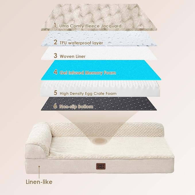 EHEYCIGA Memory Foam Dog Bed Large Size Dogs, Orthopedic Dog Bed Large with Washable Removable Cover, Waterproof Pet Sofa Couch with Nonskid Bottom, 36x27x6, Beige | Washable Removable Cover, Waterproof Flat Pet Sofa Couch with Nonskid Bottom, 36x27x6