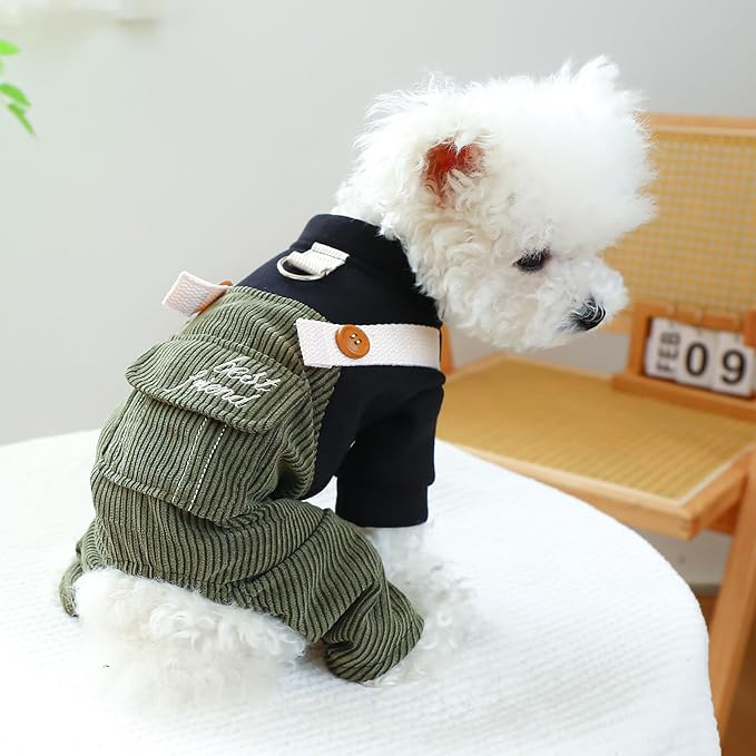 Dog Comfortable Soft Overalls Dog One-Piece Bear Outfit Puppy Cute Sweater Shirt Corduroy Pants Pet Stylish Summer Spring Clothes for Small Dogs Chihuahua Dachshund Daily Holiday Jumpsuit Costume