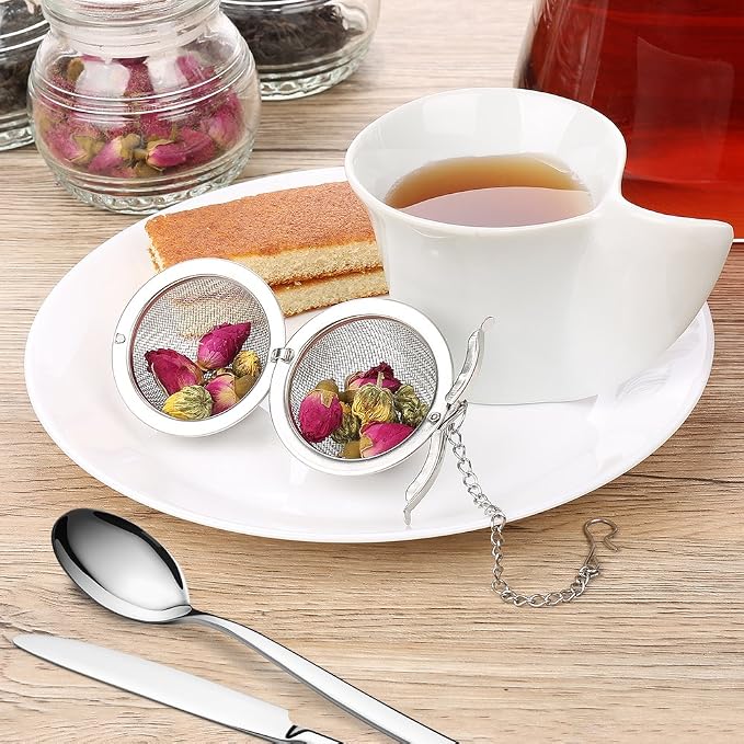 2Pcs Stainless Steel Tea Infuser Strainer, 2.04 Inch Metal Fine Mesh Tea Spice Ball for Loose Leaf Tea, Tea Filter with Chain Hook, Tea Interval Diffuser for Spices, Seasonings