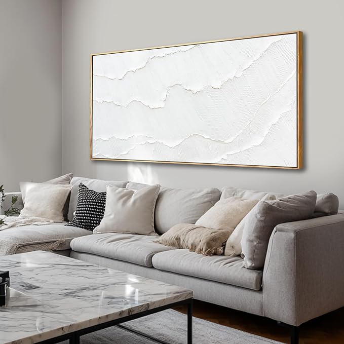 Large Framed White Abstract Wave Canvas Wall Art for Living Room 29x58 Inch