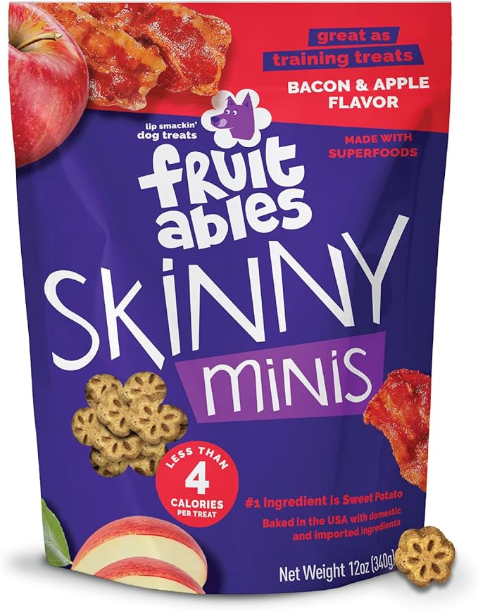 Fruitables Skinny Mini Dog Treats, Training Treats, Bacon & Apple, 12oz | Healthy Dog Treats, Crunchy Dog Biscuits, Healthy Puppy Treats, Limited Ingredient, Training Rewards, Made in USA