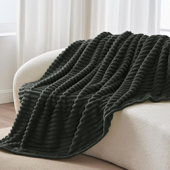 BEDELITE Ribbed Twin Blanket for Couch & Bed, Charcoal Grey, 60"x80" | Ultra-Soft Plush Fleece, Cozy, Warm Yet Lightweight, Ribbed Texture, Home Decor, Machine Washable, Giftable, All-Season Use