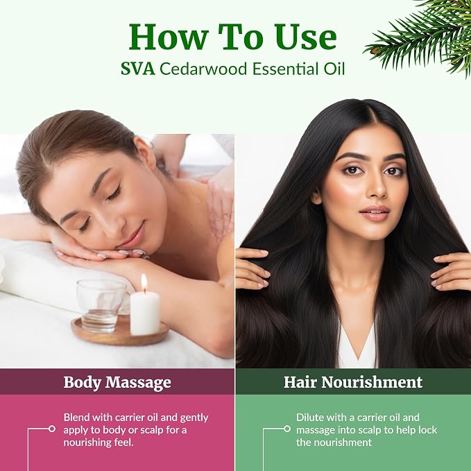 SVA Cedarwood Essential Oil 4 Fl Oz – for Diffuser, Skin & Hair Care – Ideal for Massage & DIY Blends - with Dropper