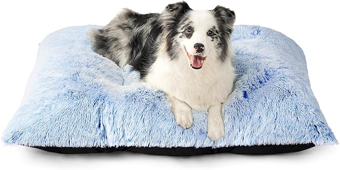 EHEYCIGA Fluffy Dog Crate Bed, Plush Extra Large Dog Pillow, Blue | Xlarge Calming Anti Anxiety Plush Faux Fur Mat for Large size dogs, Washable Soft Warm Dog Pad with Non-Slip Bottom
