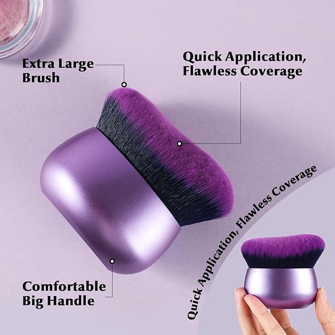 Extra Large Body Makeup Brush,75mm Wide-headed Body Coverage Applicator For Self Tanner, Leg Makeup &Body Blend for Tattoo Cover up Makeup, Oval Face&Back body makeup Brush Wet&Dry Use（Purple)