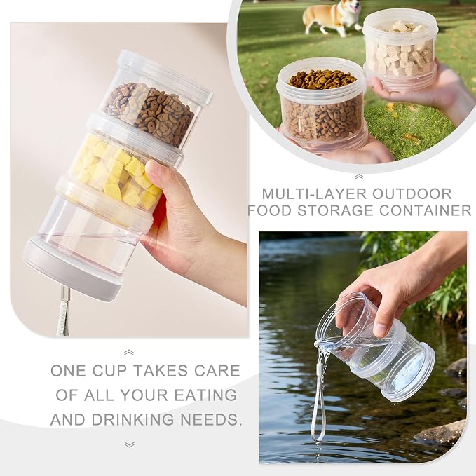 2025 Upgraded Airtight Dog Treat Container, Leak-Proof Stackable Pet Food Jar 2/3/4 Layers, Portable with Lanyard for Outdoor, Travel, Training & Home, Food-Grade PP (White)