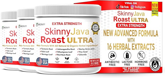 SkinnyJava Roast Ultra Extra Strength Supplement, All Natural & Organic Herbs, 5.3 oz, with Turmeric, Ashwagandha, Moringa (3)