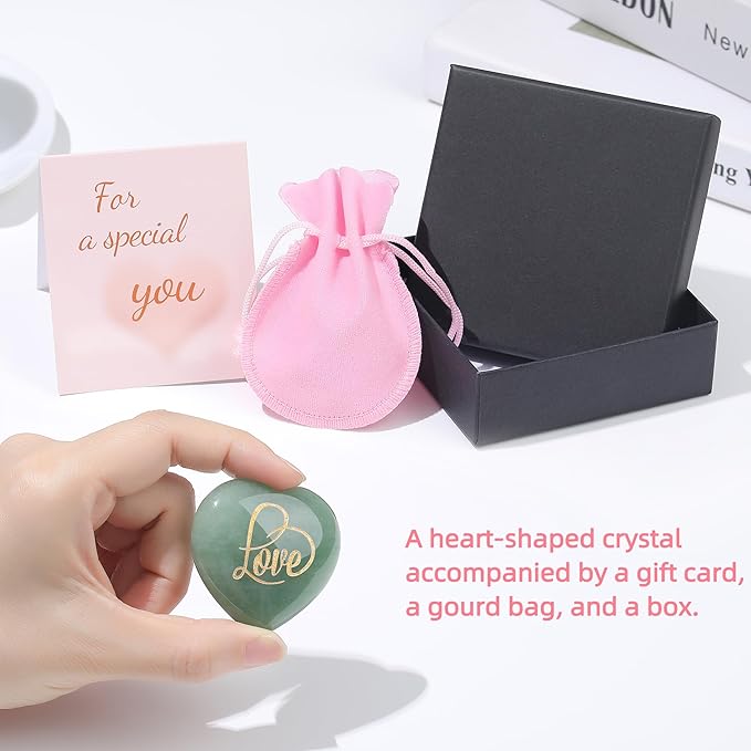 ZHIYUXI 45mm Green Aventurine Engraved Heart Stone St Patricks Day Decorations Healing Crystals Gem Stones Heart Shaped Rocks Polished Green Stones Meditation Healing Gifts for Women Reiki