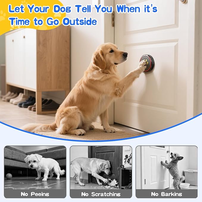 Dog Door Bell for Potty Training, IP55 Waterproof, 55 Ringtones, 0-115dB | Touch-Activated Wireless Dog Bell Helps Puppies Signal Outside, 5 Volume Levels and Waterproof Button for Indoor/Outdoor Use