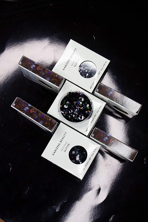 KARIZMA Backstage Black Glitter. 10g Chunky Face, Hair, Eye and Body for Women. Rave, Festival Accessories, Cosmetic Makeup.