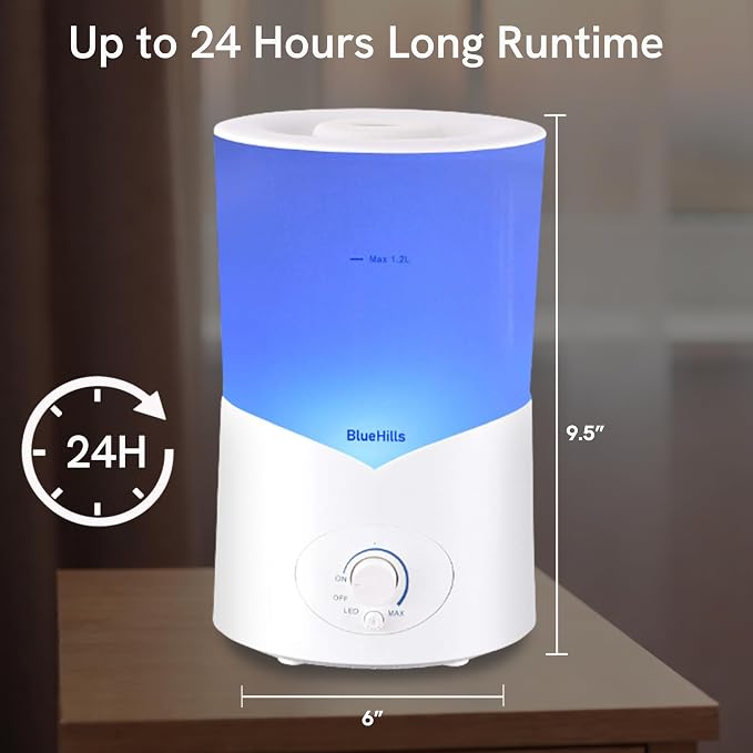 BlueHills Large 1000 ML XL Essential Oil Diffuser White Aromatherapy Humidifier 1 Liter Capacity for Big Living Area Baby Room Home Long Run Huge Coverage Area High Mist Large Size 1L A1