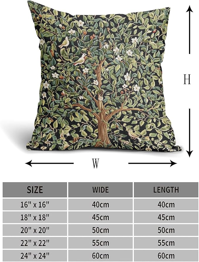 Green Tree Pillow Covers 24X24 Inch Set of 2 Watercolor Forest Bird Floral leaves Decorative Pillow Cases Spring Vintage Leaf Flower Cotton Linen Cushion Case Farmhouse Home Decor For Sofa Couch