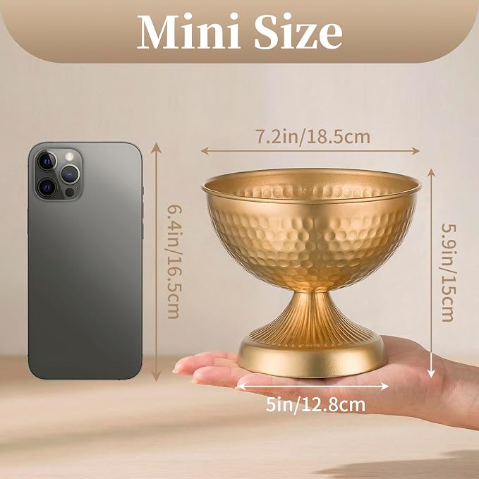 Sziqiqi Gold Urn Vase for Flowers, Wedding Table Compote Vase, 5.9in, 10Pcs | Hammered Vintage Urn Vase, Wedding Table Decoration Centrepieces Set, For Artificial Flowers,Party, Home Decor, Anniversary