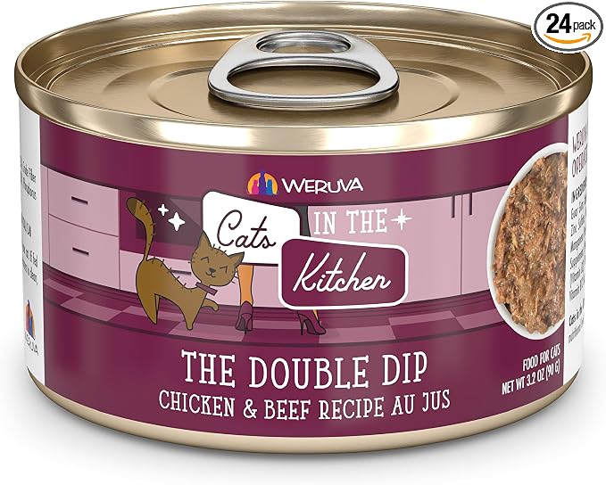 Weruva Cats in the Kitchen, The Double Dip with Chicken & Beef Au Jus Cat Food, 3.2oz Can (Pack of 24)