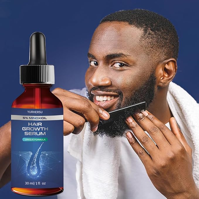 Hair Growth Serum, 5% Minoxidil, With Biotin & Glycerin, for Men's Beard & Women's Hair Regrowth, Anti Hair Loss Treatment, Make Hair Stronger Thicker Longer, 1 fl oz (30 ml)