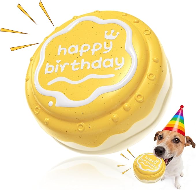 Dog Birthday Cake Toy Indestructible Squeaky Toys for Aggressive Chewers Outdoor Swimming Interactive Tough Chew Toys for Medium and Large Dogs