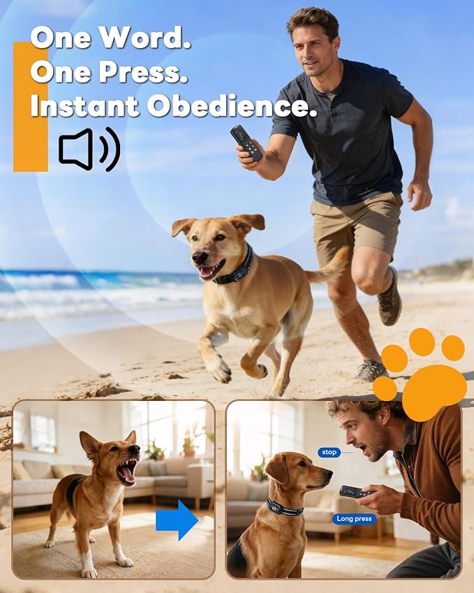 Smart Dog Training Collar with Remote – 4500FT Range Rechargeable E Collar with Voice Command, Beep, Vibration, Static & LED Light, Waterproof Shock Collar for Small Medium Large Dogs