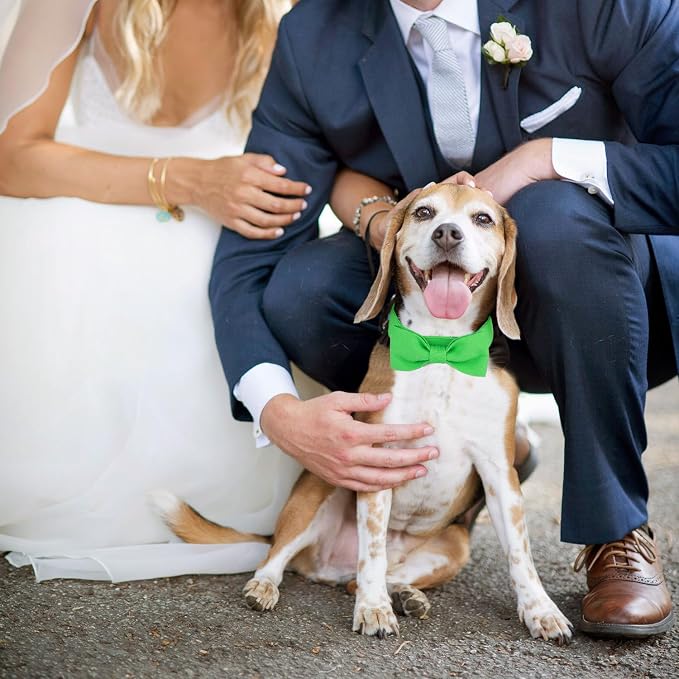 Segarty Dog Bow Ties, Adjustable Green Bowtie Collar for Small Medium Dogs Neck Girth 10.2-14.2in, Cat Tie Tuxedo Comfortable Cotton Pets Grooming Accessories for Formal Wedding Holiday Birthday Party