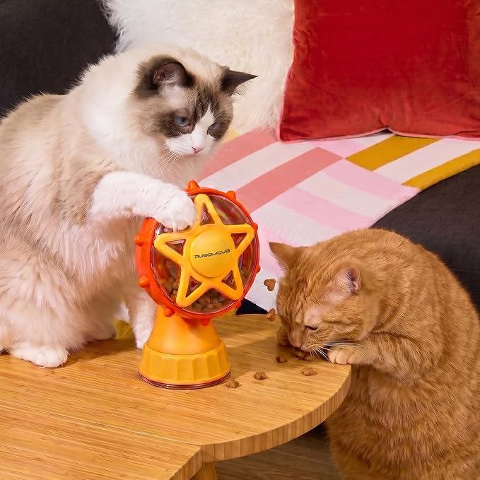 Interactive Cat Toy for Indoor Cats, Ferris Wheel Cat Treat Dispenser Teaser Wand & Suction Cup Base, w/Spoon, Puzzle Feeder Toy for Exercise, Mental Stimulation, Slow Feeding