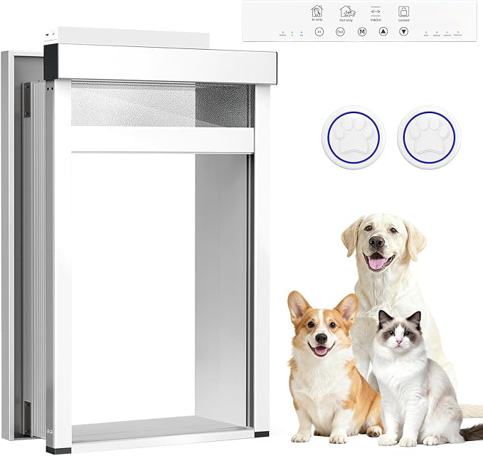 Customizable Size Automatic Dog Door for Door and Wall,No Collar,4 Modes | Bell Activated Auto Lift Pet Door,Anti-Pinch, Custom Fit for Your Pet & Installation Space,Aluminum