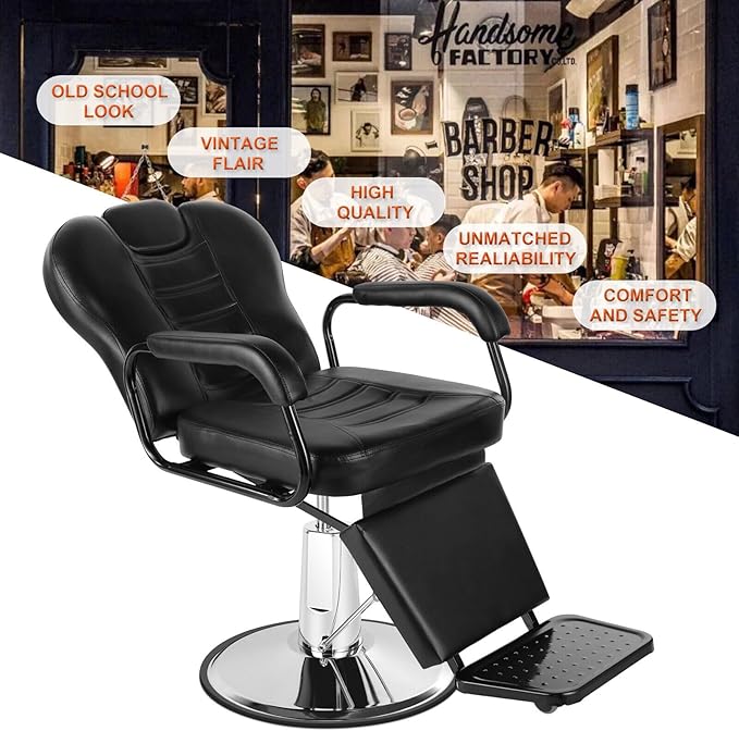 Artist hand Barber Chair Reclining Salon Chairs for Hair Stylist Heavy Duty Hydraulic Salon Shampoo Chair with Headrest and Footrest, 360 Degree Swivel, Spa Beauty Equipment