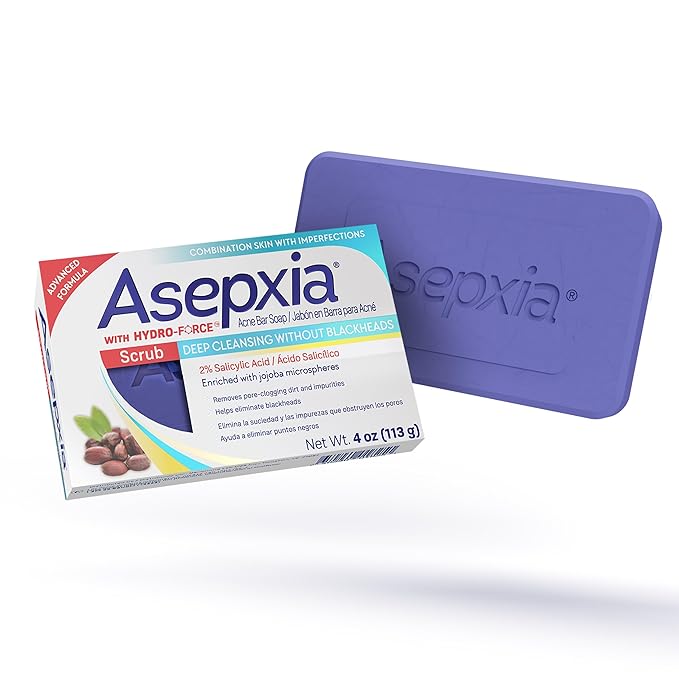 Asepxia Acne Treatment Scrub Cleansing Bar Soap | Removes pore-clogging dirt & impurities, Helps eliminate blackheads, Deep cleansing without blackheads, Salicylic Acid Cleanser, Size 4 Oz, 1-Pack