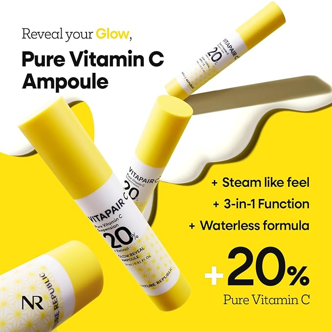 Nature Republic Vitapair C glow Reveal Ampoule, Niacinamide,Retinol, Panthenol, Citrus Lemon Fruit Extract, Vitamin C Ampoule, Korean Skin Care 24ml / 0.81 fl oz