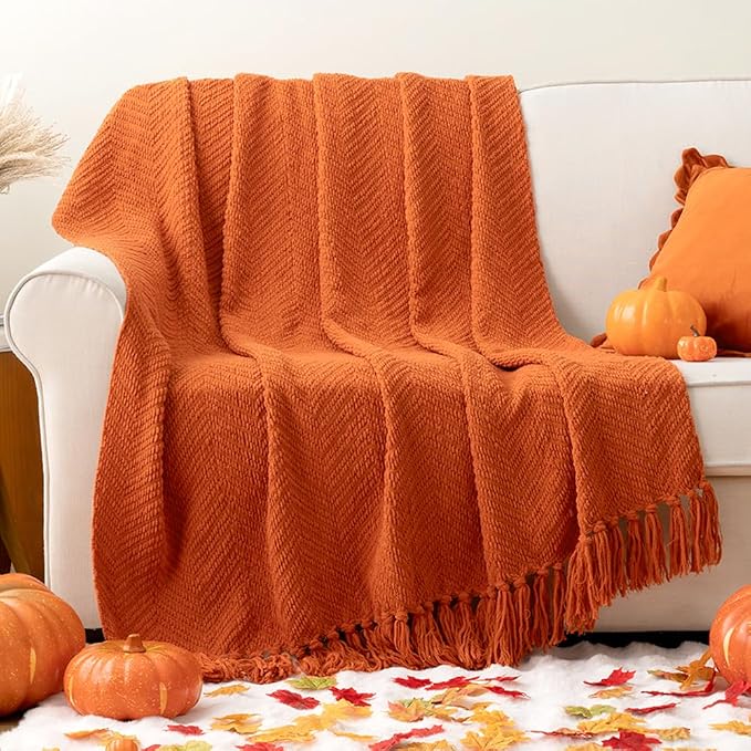 BATTILO HOME Burnt Orange Throw Blanket for Couch, 50"x60" | Halloween Throw Blanket for Home Decor, Fall Decorations for Bed, Sofa and Living Room