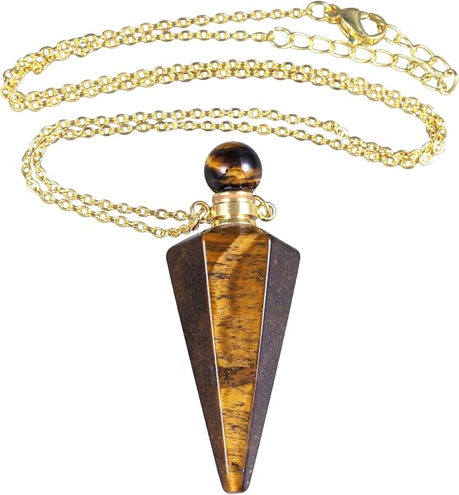 TUMBEELLUWA Crystal Perfume Bottle Necklace for Women Men | Faceted Crystal Point Necklace, Essential Oil Diffuser Vial Necklace, Openable Locket Bottle Jewelry for Daily Wear