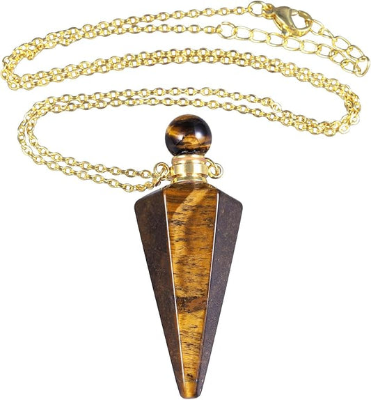 TUMBEELLUWA Crystal Perfume Bottle Necklace for Women Men | Faceted Crystal Point Necklace, Essential Oil Diffuser Vial Necklace, Openable Locket Bottle Jewelry for Daily Wear