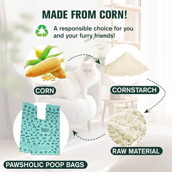 Cat Litter Disposal Bags and Dog Poop Bags with Handle,Cornstarch Based Extra Thick and Guaranteed Leak Proof Poop bags for Kitty and Doggy(180 Count 1.1 Gallon,Unscented)