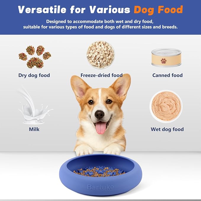 Silicone Dog Lick Bowl, Slow Feeder Dog Bowls with Strong Suction, Blue