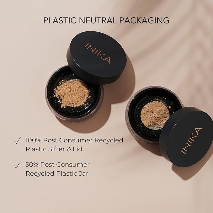 INIKA Organic Mineral Powder Foundation with SPF 25 - Vegan Makeup, Natural Looking, Buildable Coverage, Flawless Radiance & Glow, Blemish Coverage, Cruelty Free, Sustainable Packaging, Grace, 8g