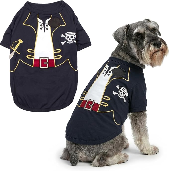 Parisian Pet Captain Sparrow Dog Costume - 100% Cotton Black Dog Clothes for Large Dogs Boys - Lightweight Puppy Outfits - Funny French Bulldog Clothes - Pirate Pet Shirt - Stretchy T Shirt for Dogs