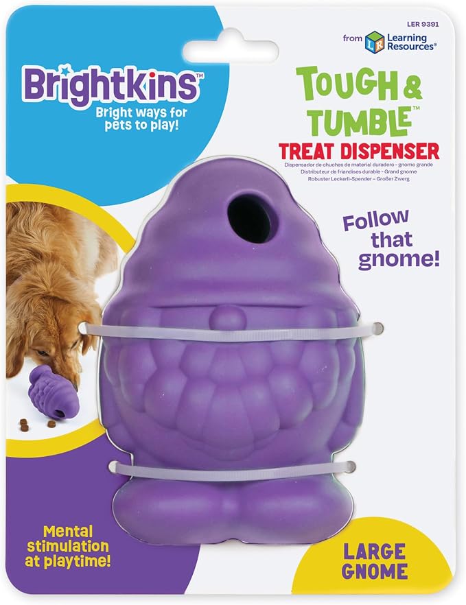 Brightkins Tough & Tumble Treat Dispenser Large Gnome - Enrichment Toys for Dogs, Treat Dispensing Dog Toys, Dog Toy Snack Dispenser, Interactive Puppy Games, Mental Stimulation for Dogs, Durable Ball
