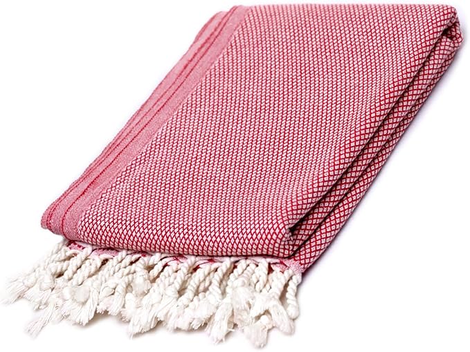 ATANI 69x35 in Oversized Turkish Beach Towel Set with Tote Bag – Quick-Dry 100% Turkish Cotton Peshtemal, Sand-Resistant, Lightweight for Shower, Travel, Pool, Yoga (Red)