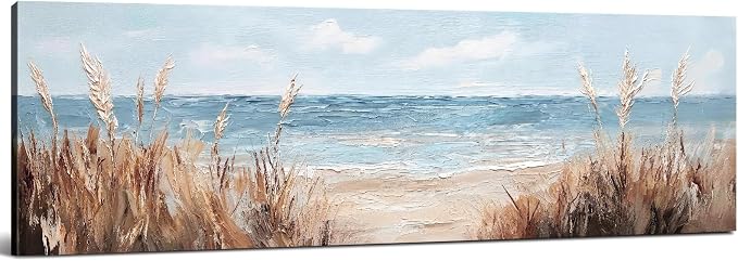 Large Abstract Ocean Wall Art Beach Picture Coastal Room Decor Seaside Landscape Wall Decor Nautical Canvas Prints Poster Seascape Painting for Living Room Bathroom Vintage Nature Sea Artwork Decorations 14x48"
