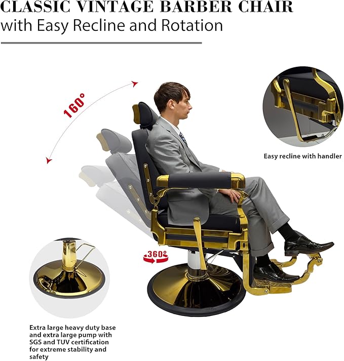 MYS Professional Barber Chair for Salon, Heavy Duty 700lbs Aluminum Hair Stylist Chair, Hydraulic Reclining with 360° Swivel for Tattoo & Beauty,8817 Silver