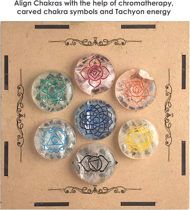 Crystal Quartz Chakra Healing Crystals Set – Tachyon Energy Stones for Meditation, Energy Alignment, Balancing Chakras – Root to Crown Chakra Kit – Spiritual Wellness & Reiki Tools