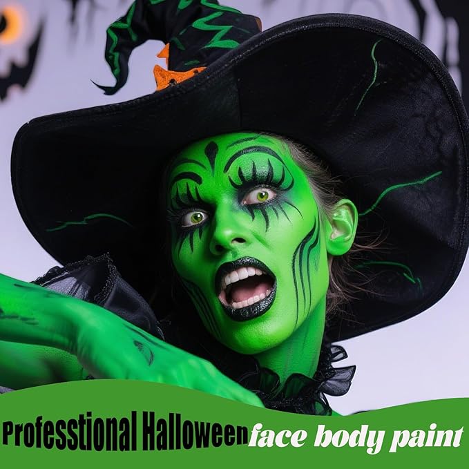 Green Face Body Paint,Water Based Face Painting for Halloween SFX Witch,Hulk Gamora Makeup,Camouflage Hunting Hulk Body Paint for Women Adults athena