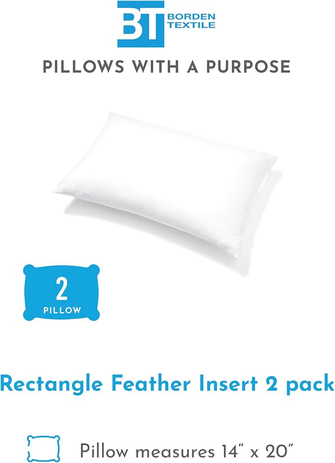 Pillow Inserts - Pack of 2-14" x 20" Rectangular Decorative Throw or Sham for Couch - Bed - Sofa