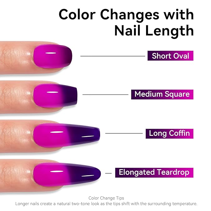 MAYCHAO 15ML Color Changing Gel Nail Polish 1Pc Dark Purple to Bright Purple Mood Temperature Change Color Gel Polish Soak Off Ombre Thermal Salon Home Fall Winter Manicure UV Varnish, 0.5 OZ