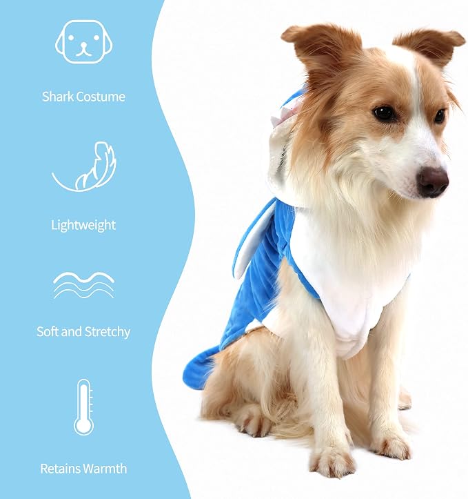 NACOCO Dog Shark Costume Cute Pet Clothes Halloween Holiday Coat Hoodie for Cats and Dogs (Blue, XL)