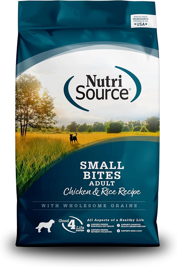 NutriSource Adult Dry Dog Food, Small Bites, Chicken and Rice, 4LB | Probiotic & Prebiotic Support, Grain Inclusive, No Corn Wheat or Soy