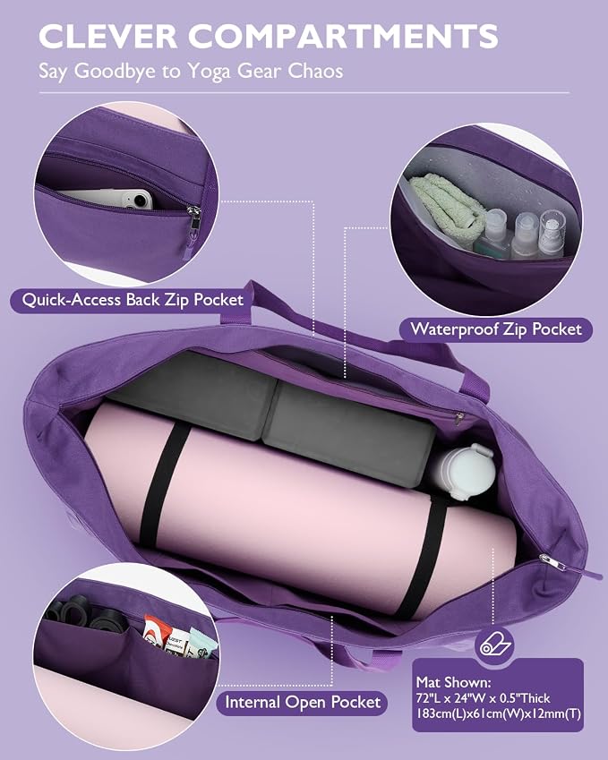 Gonex Yoga Mat Bag, Extra Canvas Gym Bag with Waterproof Pocket Metal Zipper, Fits Mat & Blocks, Stylish Yoga Mat Carrier for Women, Ideal for Yoga, Pilates, Workout, Travel